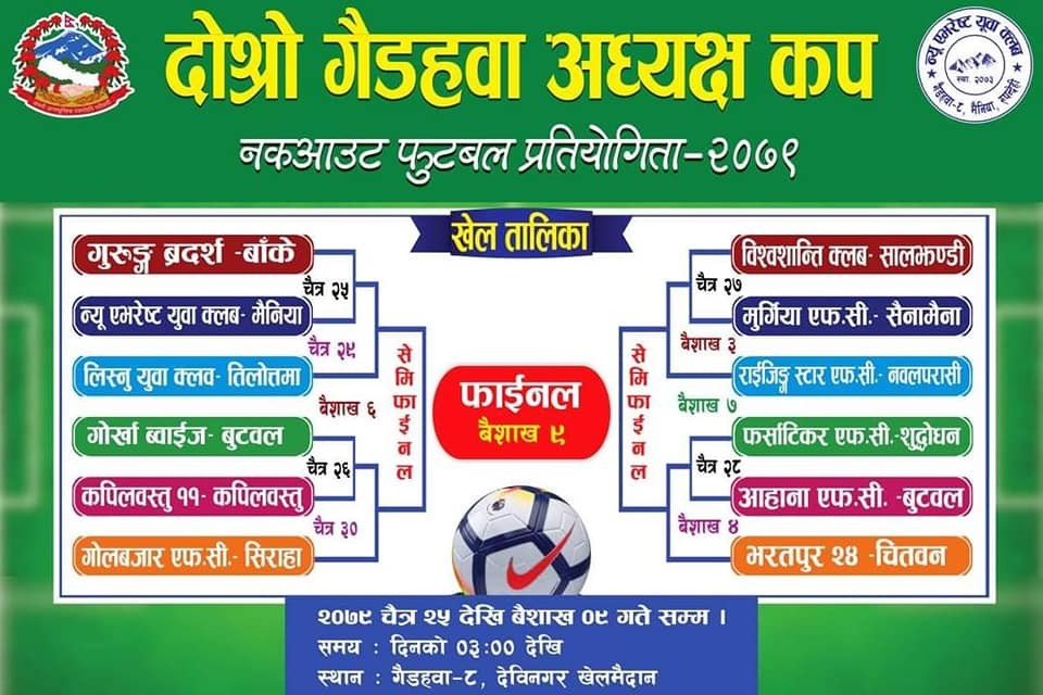 भोली देखि गैडहवामा अध्यक्ष  कप  नकआउट फुटवल प्रतियोगिता संचालन हुदै