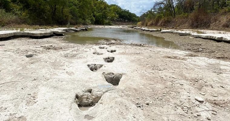 नदी सुकेपछि करोडौँ वर्ष पुरानो डायनोसरका खुट्टाका छाप फेला