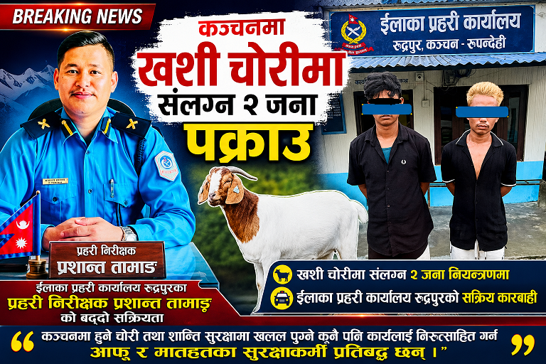 कञ्चनमा खशी चोरीमा संलग्न २ जनालाई प्रहरीद्वारा नियन्त्रण